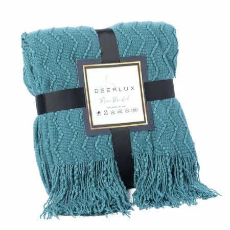 KD MUEBLES DE COMEDOR 60 x 50 in. Decorative Chevron Pattern Knit Throw Blanket with Fringe, Blue KD3734053